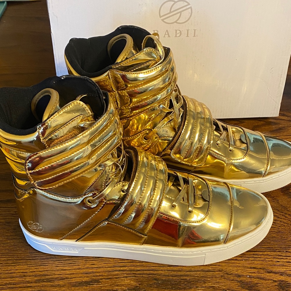 Radii Cylinder 24K Gold Bar High Top Sneakers Metallic Gold Mens 10 With Box - Picture 2 of 14